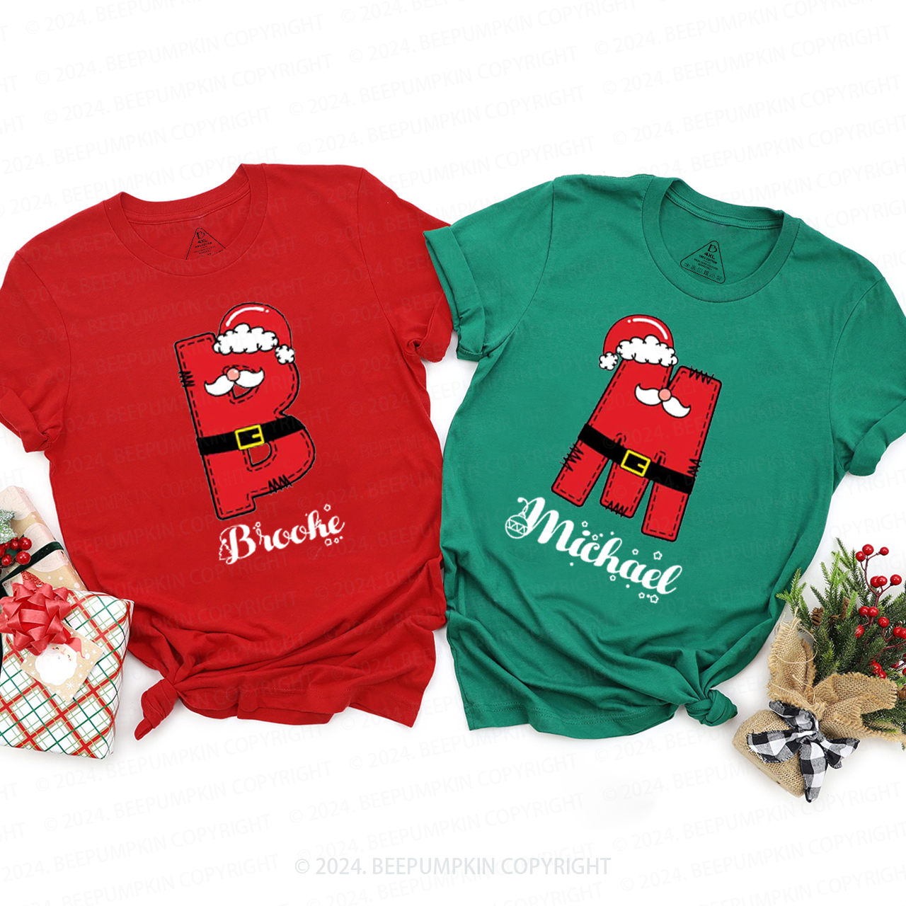 Personalized Christmas Santa Monogram Family Matching T-Shirts Beepumpkin