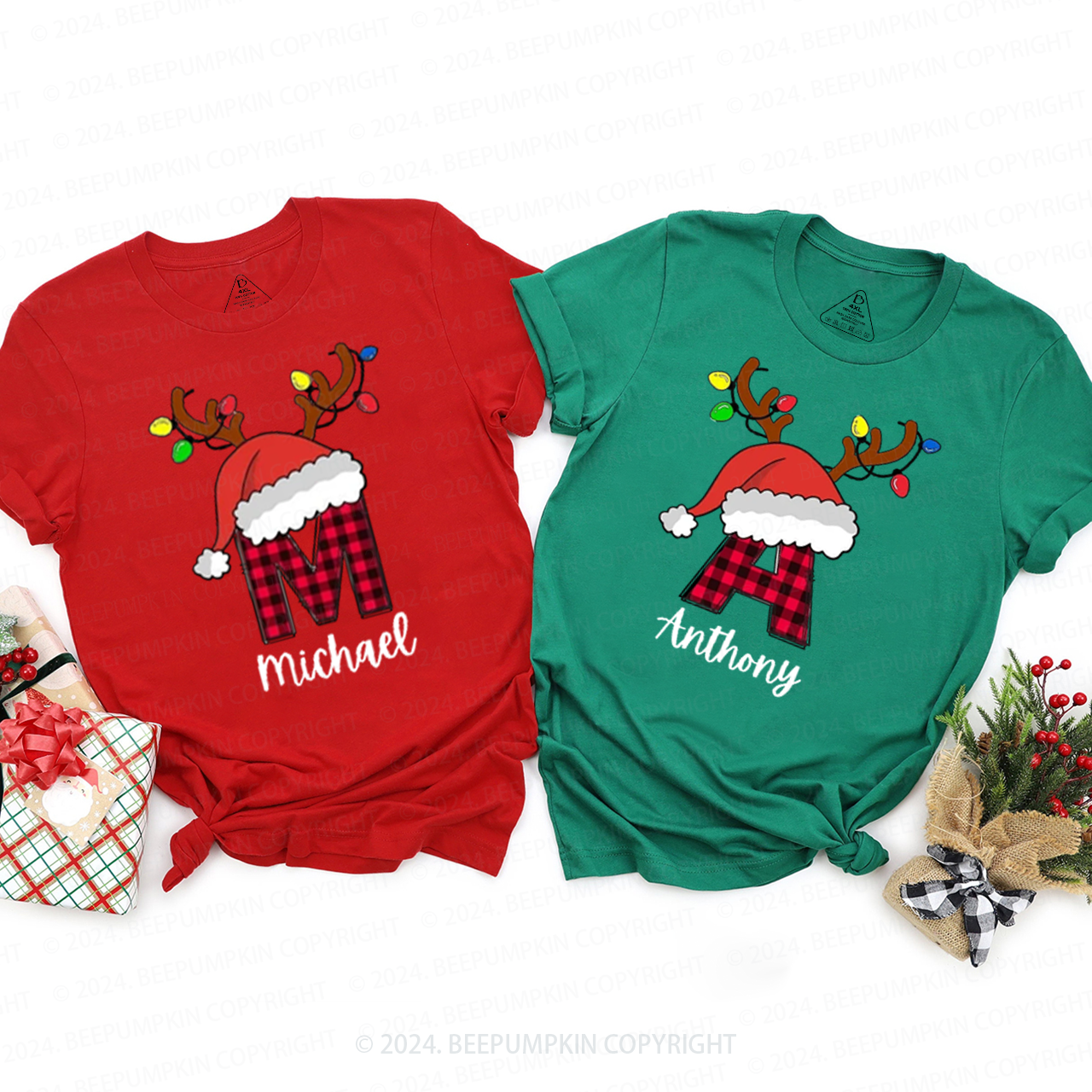 Personalized Monogrammed Christmas Family Matching T-Shirts Beepumpkin