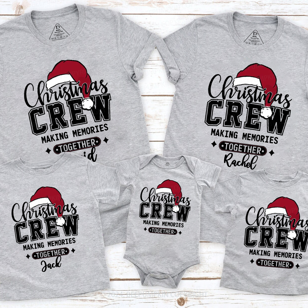 Personalized Christmas Crew Family Name Matching T-Shirts Beepumpkin