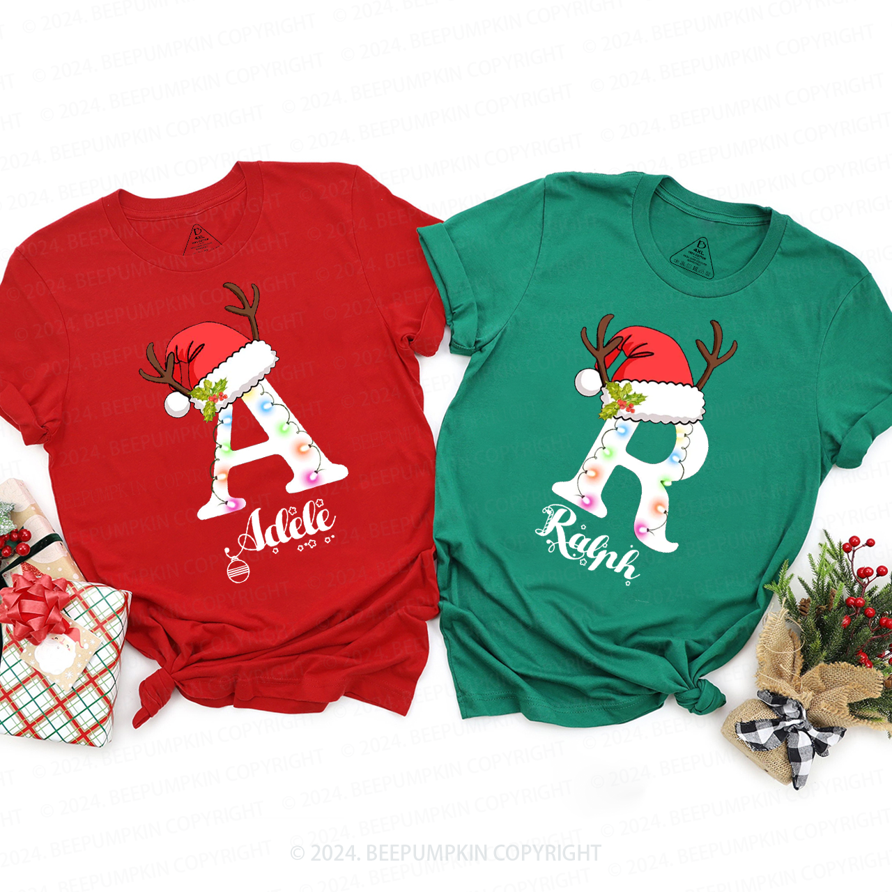 Personalized String Lights Letter Family Matching T-Shirts Beepumpkin