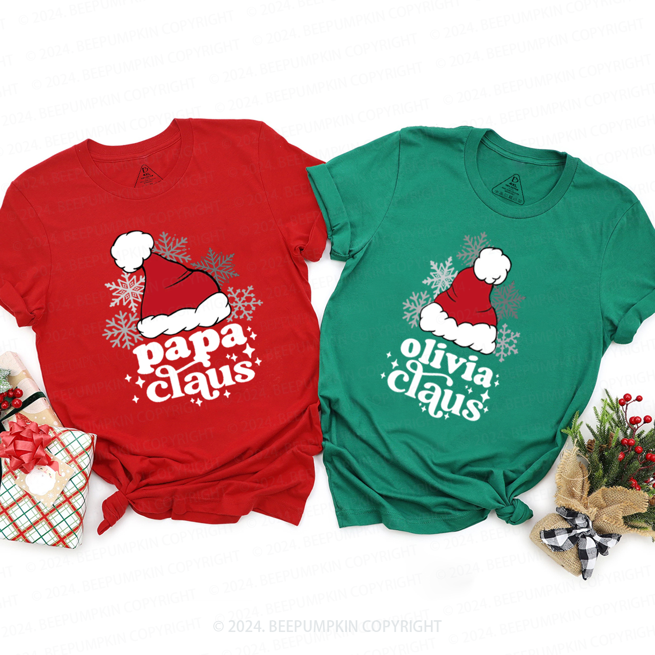 Personalized Santa Claus Hat Family Matching T-Shirts Beepumpkin
