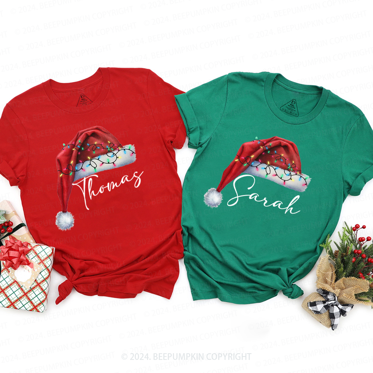 Personalized Lighted Christmas Hat with Name Matching T-Shirts Beepumpkin