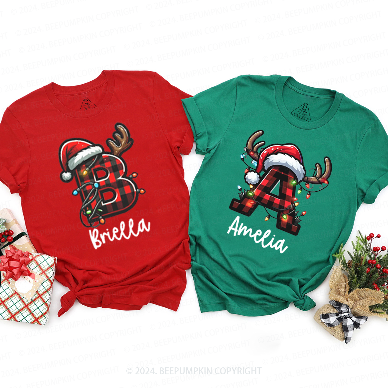 Personalized Shining Lights Christmas Name Family Matching T-Shirts Beepumpkin
