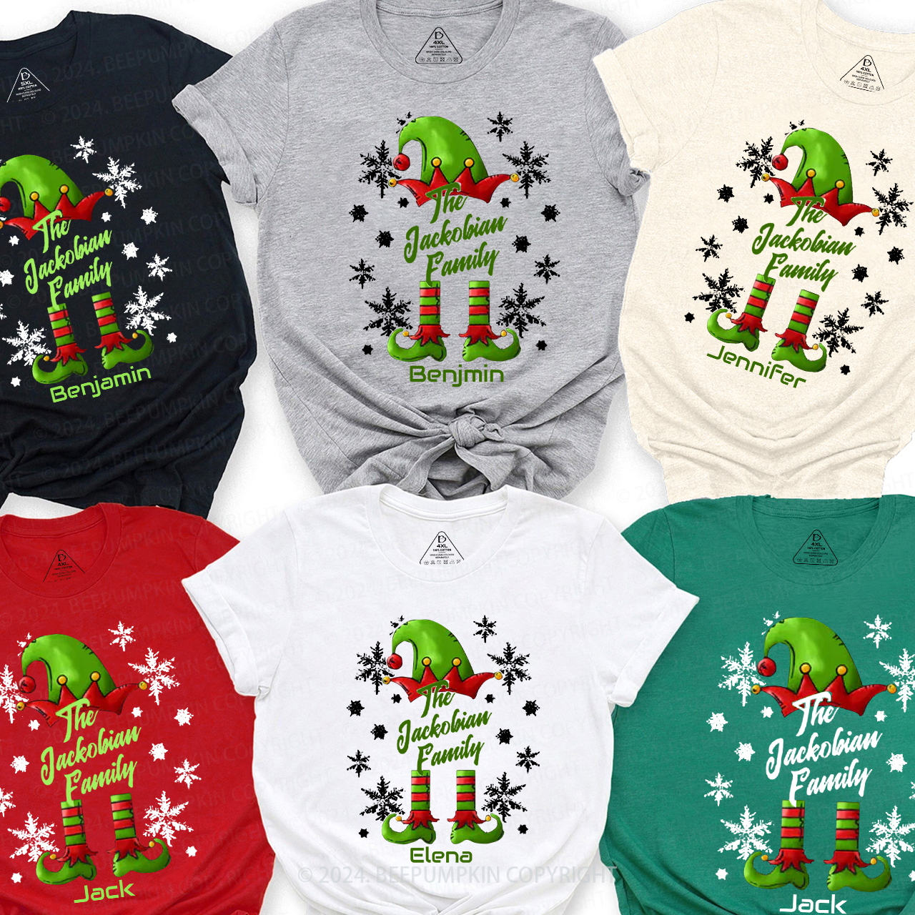 Personalized Snowflake Elf Christmas Family Matching T-Shirts Beepumpkin