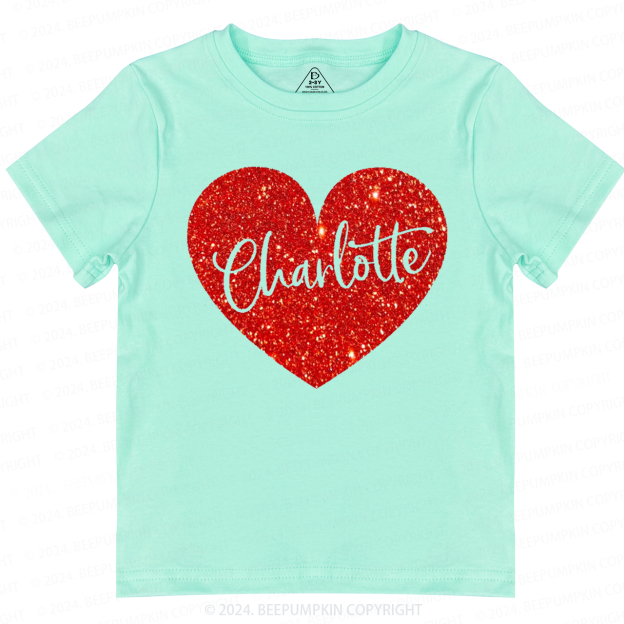 Personalized Valentine Glitter Name Toddler&Kids Tees Beepumpkin