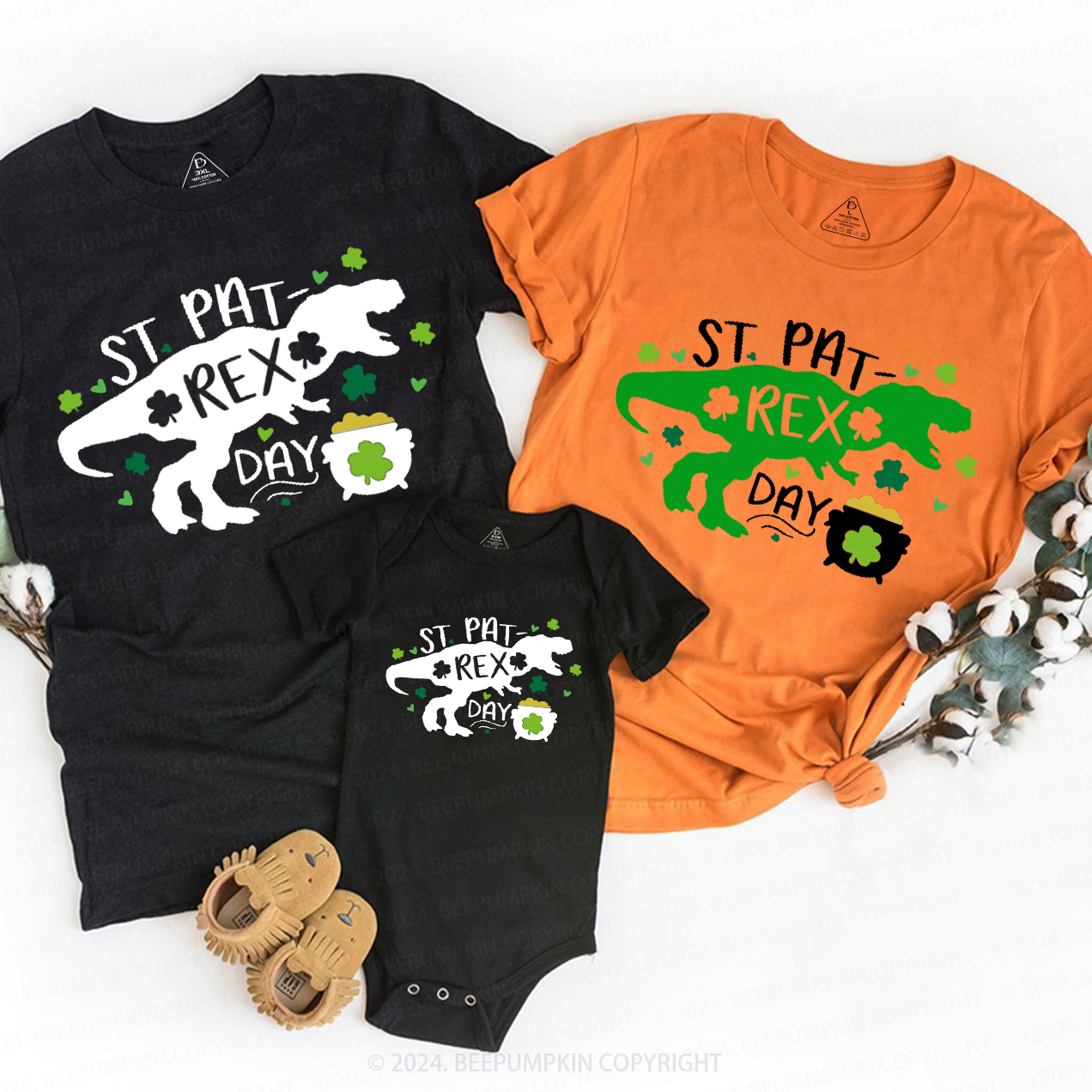 Dinosaur Rex St Patricks Day Family Matching T-Shirts Beepumpkin