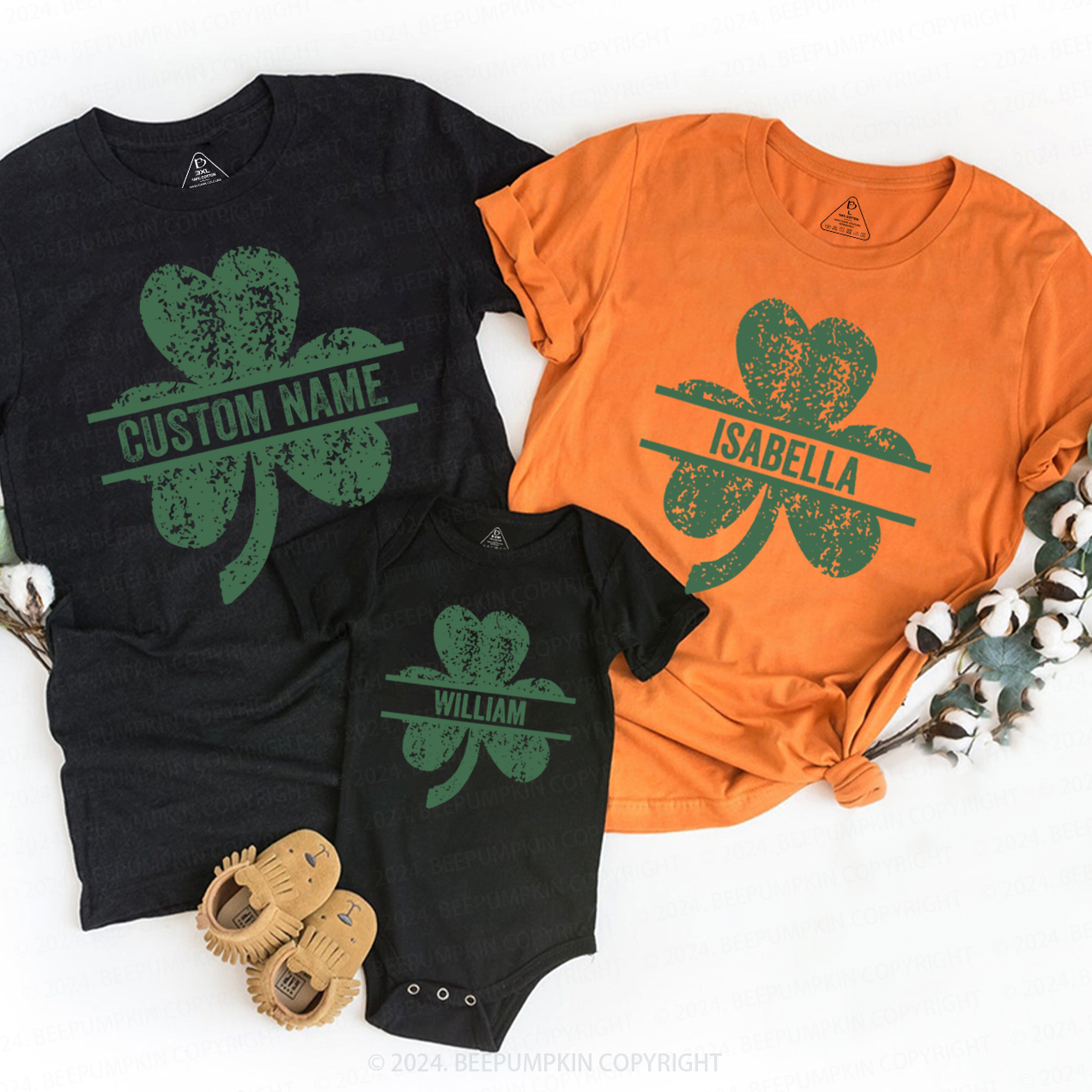 Personalized Lucky Shamrock Family Matching T-Shirts Beepumpkin