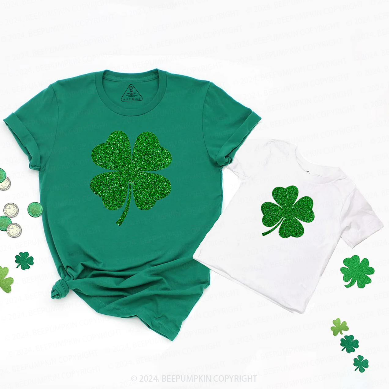 Shamrock Glitter St Patricks Day Family Matching T-Shirts Beepumpkin