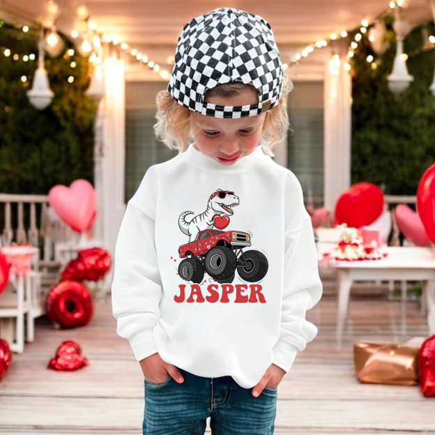 Personalized Dinosaur Valentines Kids Sweatshirt