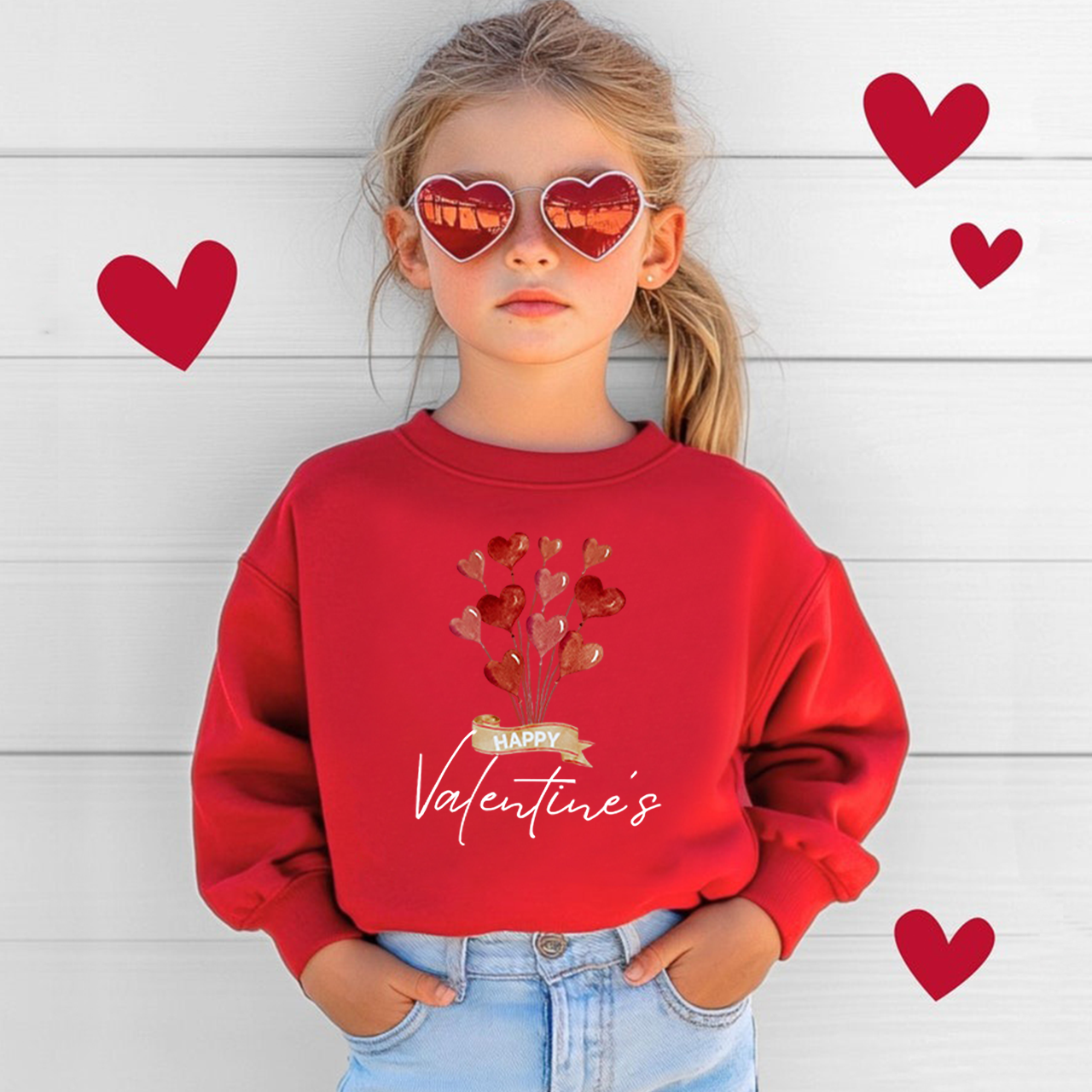 Red Hearts Valentine's Day Kid's Sweatshirt