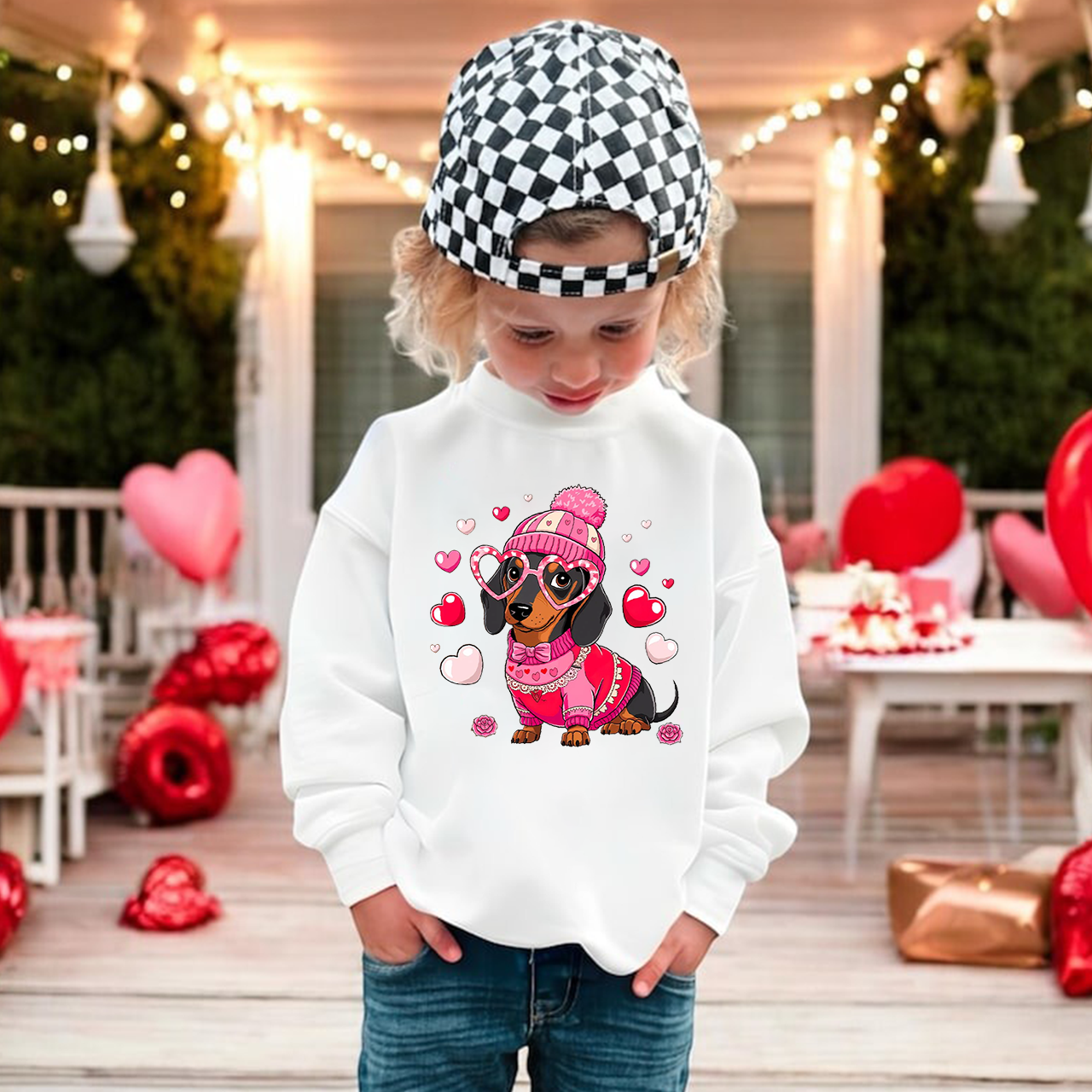 Dachshund Dog Valentine's Day Kid's Sweatshirt