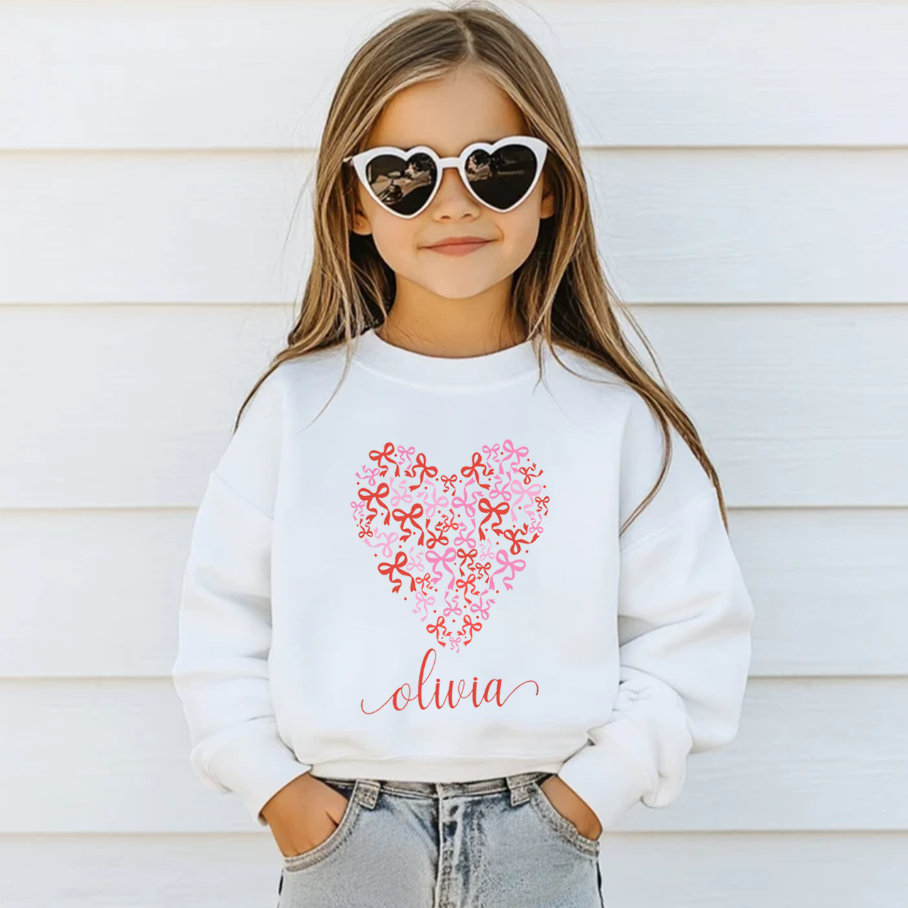 Personalized Name Butterfly Love Heart Valentine's Day Kid's Sweatshirt