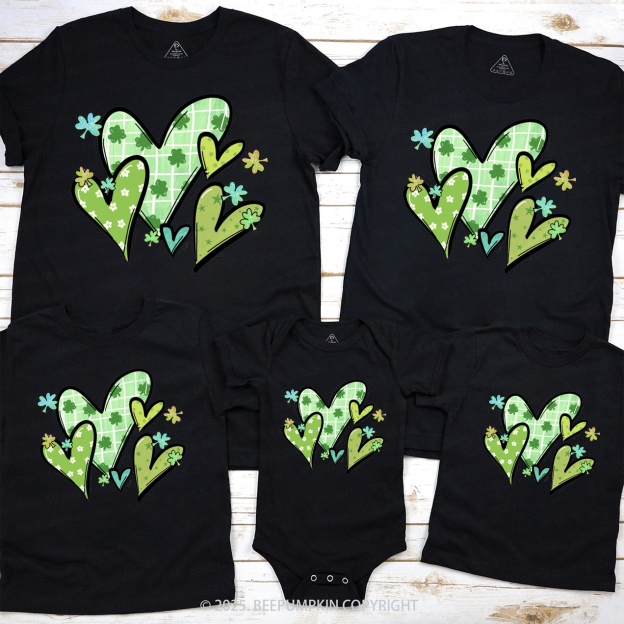 St.Patricks Day Hearts Family Matching T-Shirts Beepumpkin