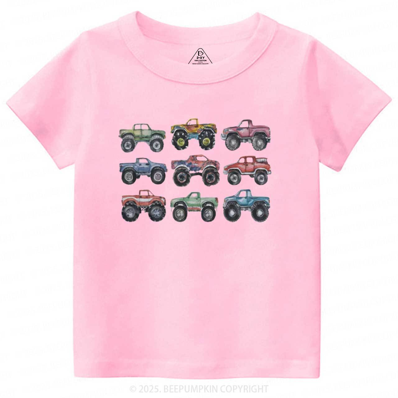 Retro Monster Trucks In A Row Toddler&Kid's Tees Beepumpkin