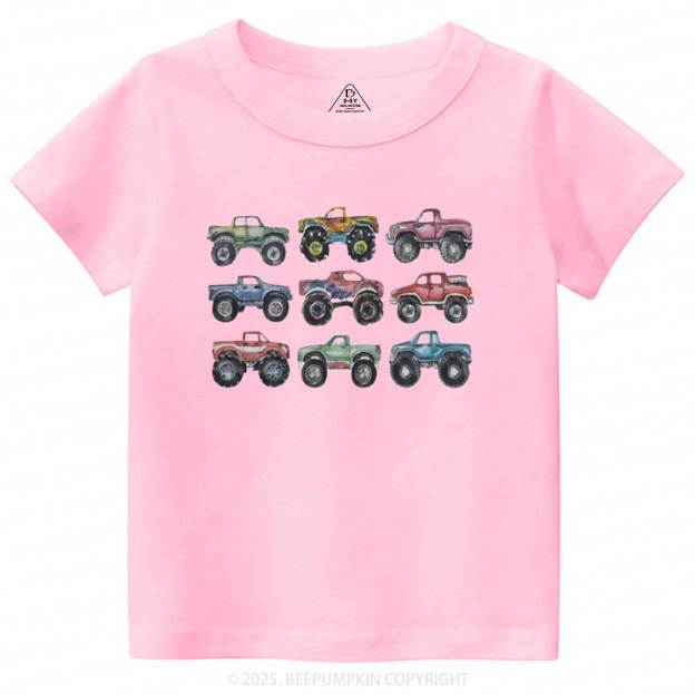 Retro Monster Trucks In A Row Toddler&Kid's Tees Beepumpkin