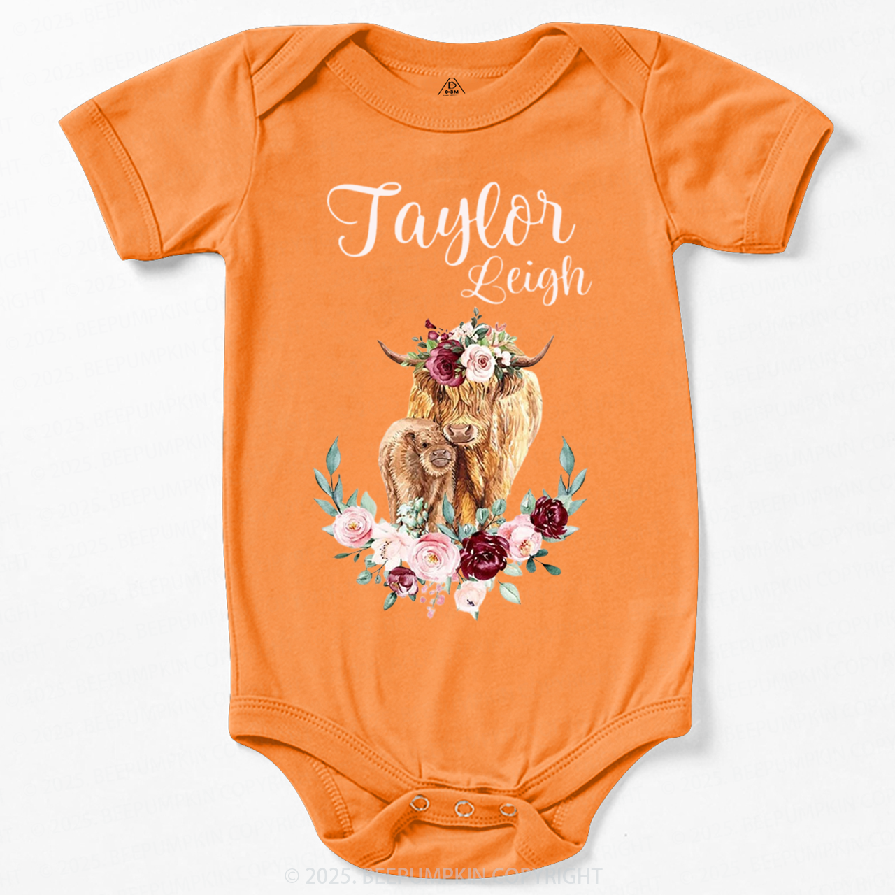 Personalized Name Highland Cow Baby Bodysuit Beepumpkin