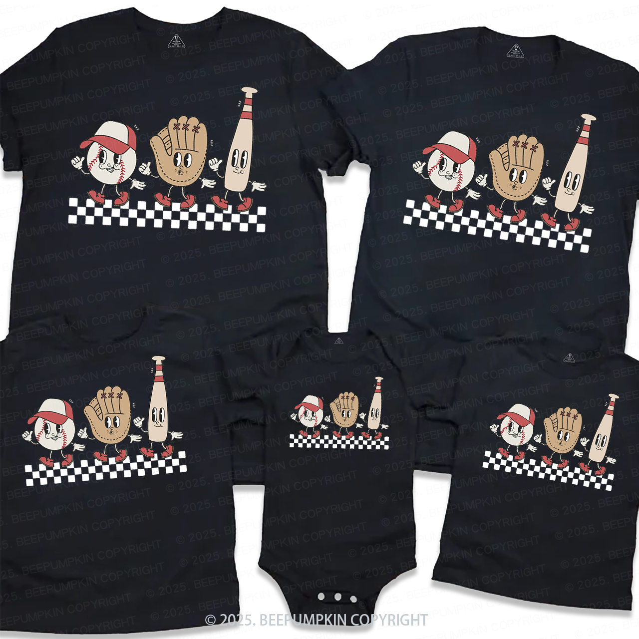 Baseball Vibes Variation Checkered Family Matching Tees Beepumpkin