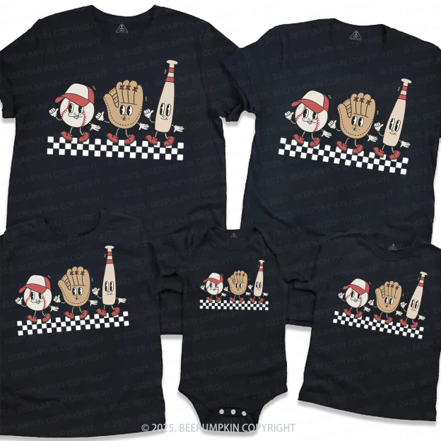 Baseball Vibes Variation Checkered Family Matching Tees Beepumpkin