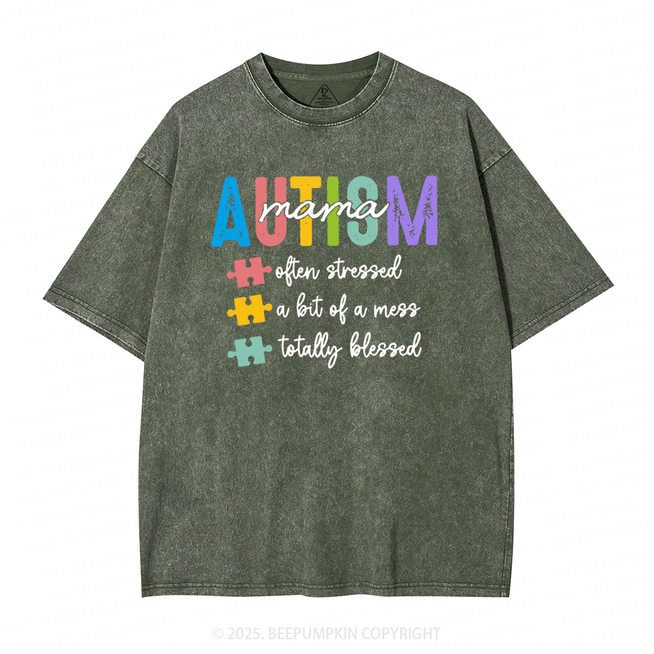 Awareness Autism Mama Washed T-Shirts