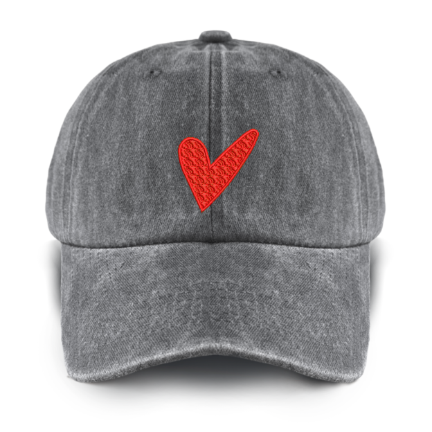 Red Love Heart Washed Baseball Cap For Kids