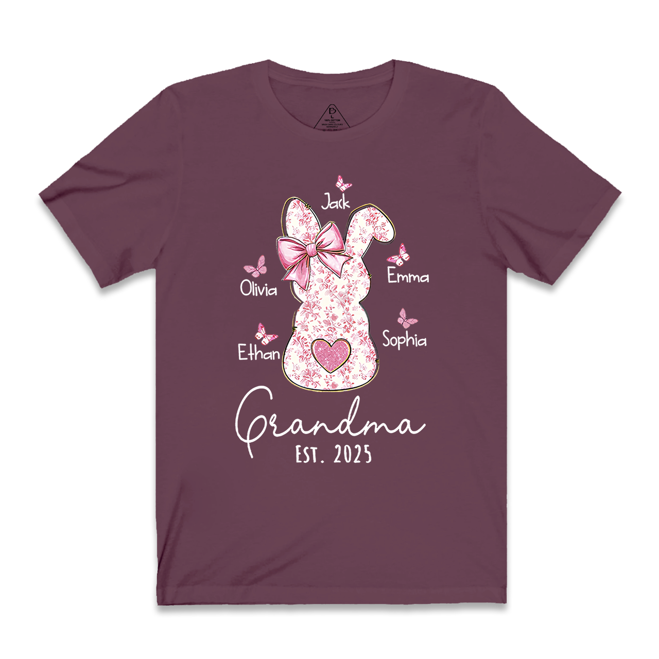 Personalised Pink Floral Butterfly Bunny Easter T-Shirt