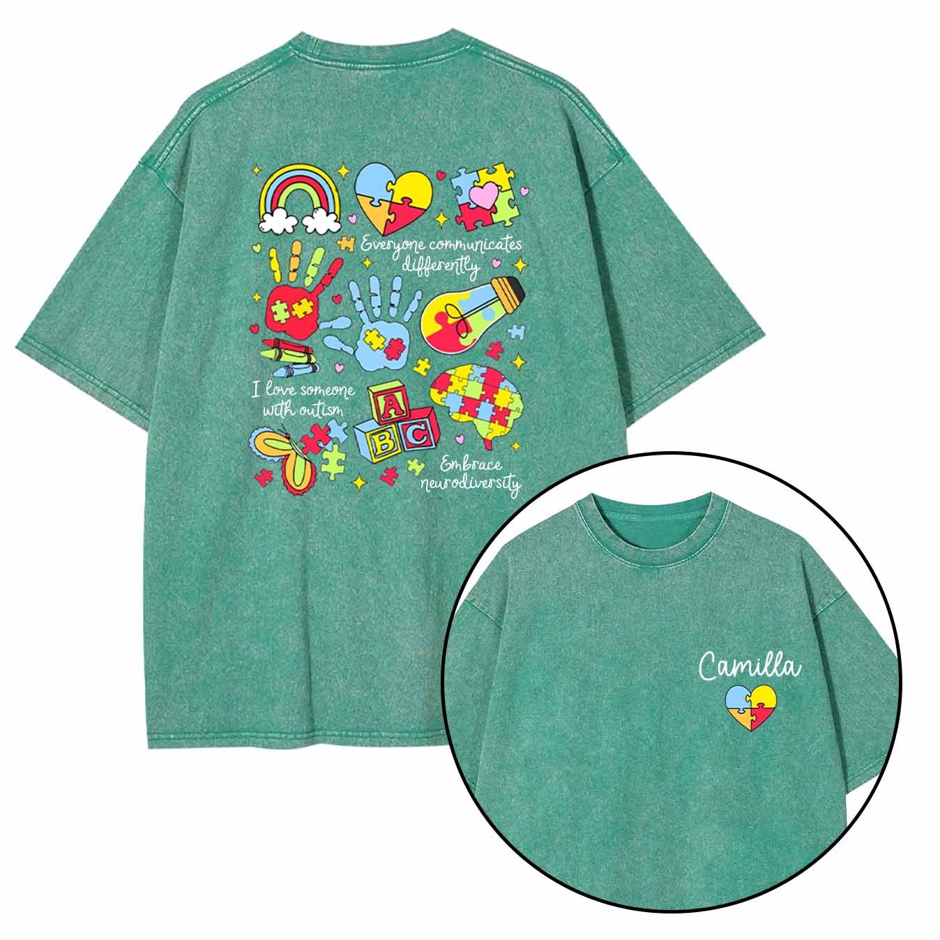 Personalized Autism Washed T-Shirts