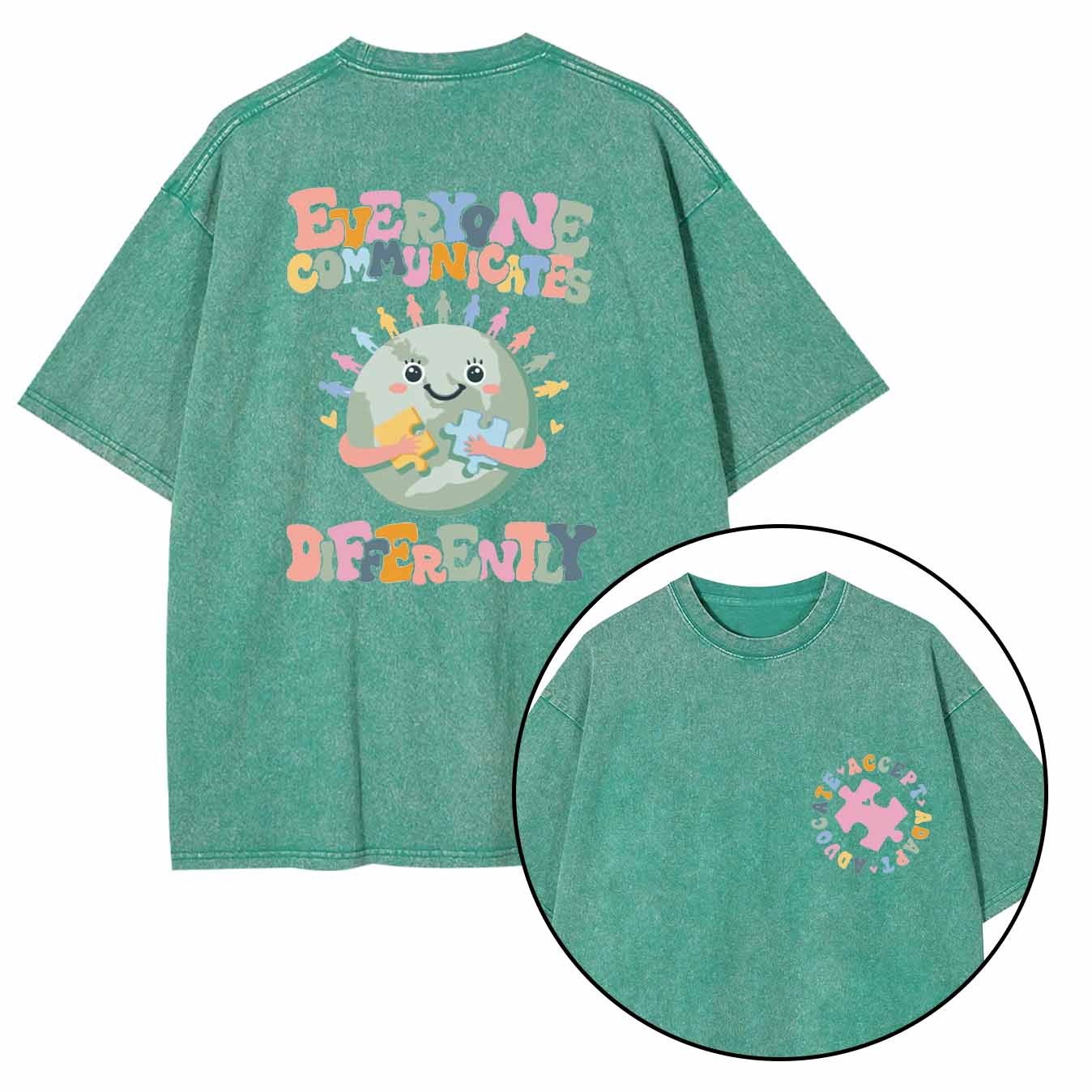 Everyone Communicates Differently Mama Washed T-Shirts