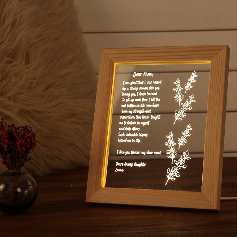Personalized Beech Wood Photo Frame Night Light