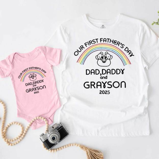 Out First Custom Name Lesbian Dad & Me Matching T-Shirts