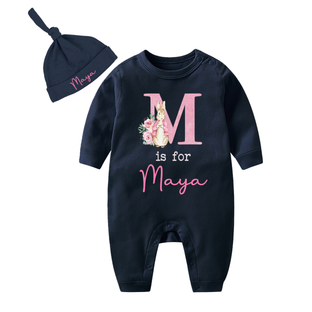 Personalized Pink Rabbit Romper And Hat Set