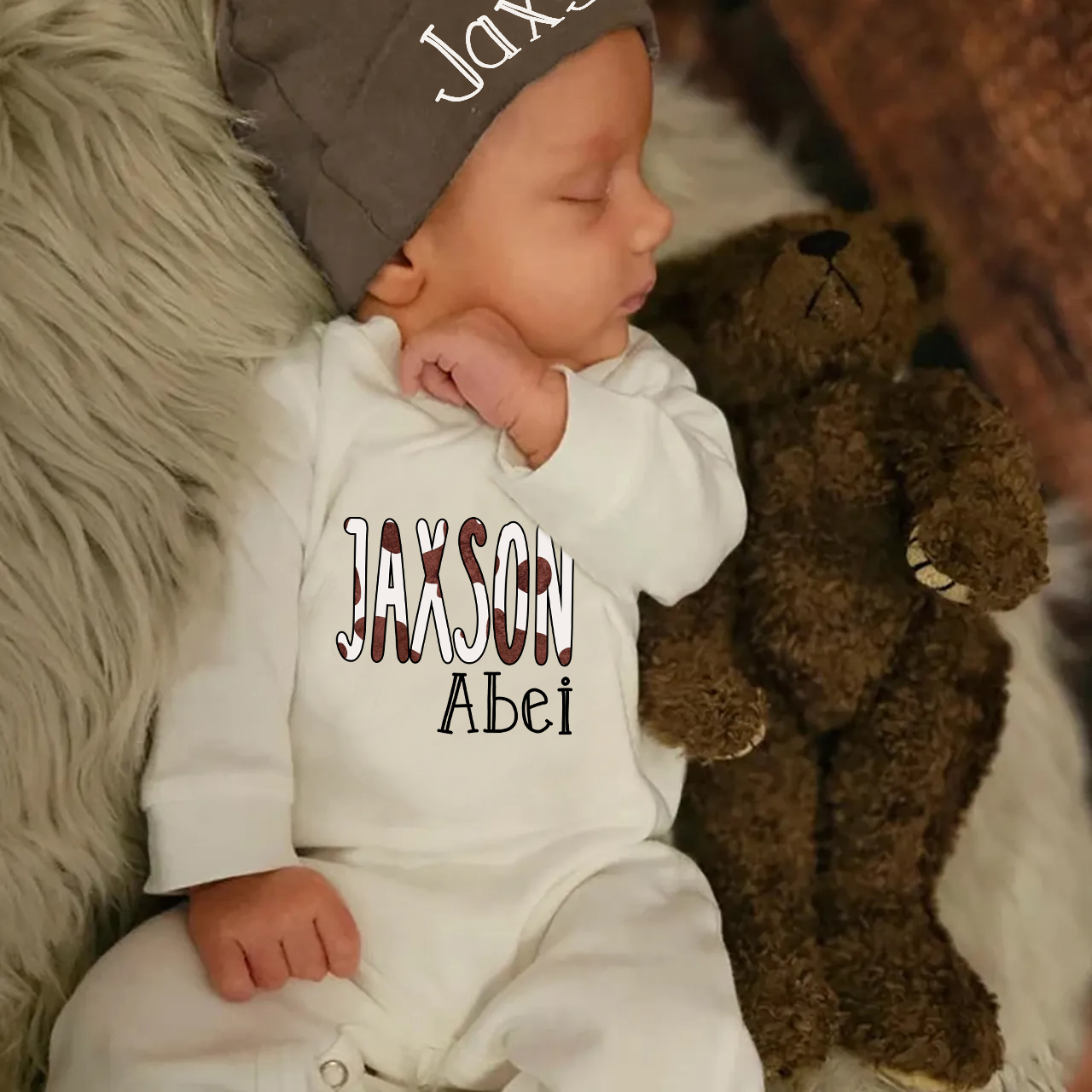 Personalized Retro Baby Romper&Hat Set
