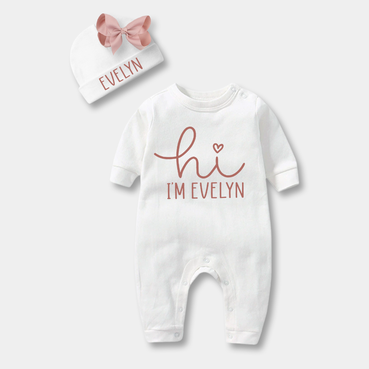 Personalized Hi I'm xxx Bodysuit & Bow Hat Set Beepumpkin