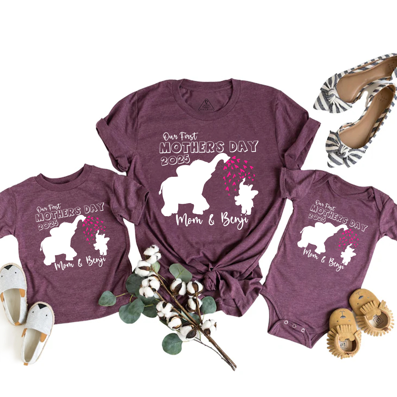 Personalized Our First Mothers Day Elephants Mom&Me Matching Tees