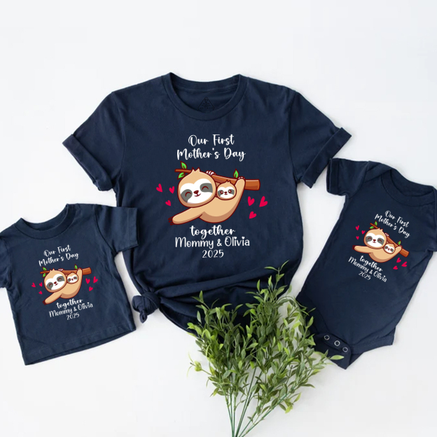 Personalized Funny Sloth 1st Mother's Day Mom&Me Matching Tees
