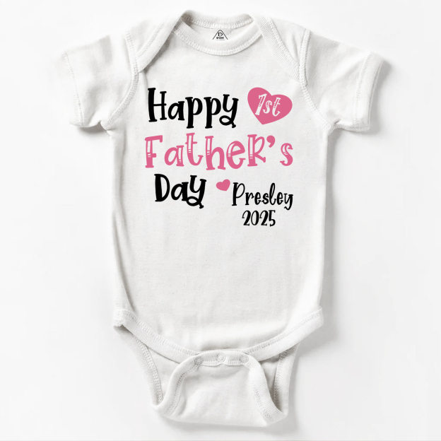 Happy 1st Father’s Day Pink Bodysuit Beepumpkin