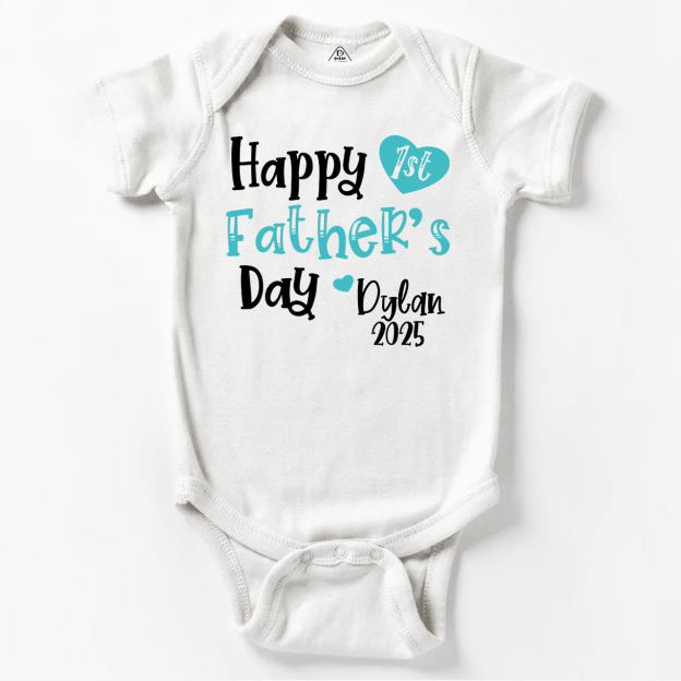 Personalized Happy 1st Father’s Day Blue Bodysuit Beepumpkin