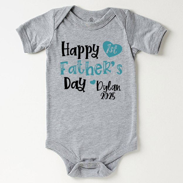 Personalized Happy 1st Father’s Day Blue Bodysuit Beepumpkin