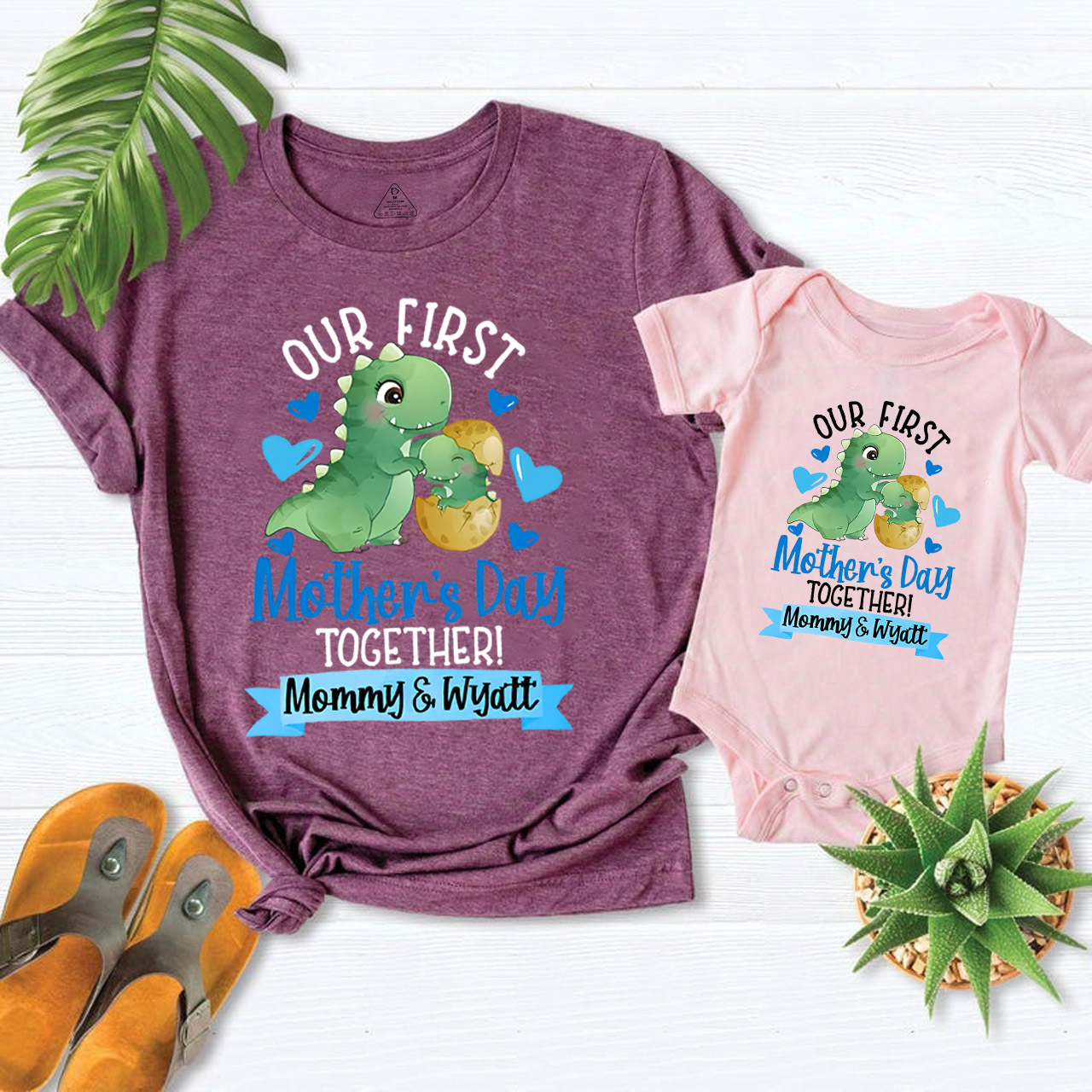 Personalized Our First Mothers Day Dinosaur Mom&Me Matching Tees