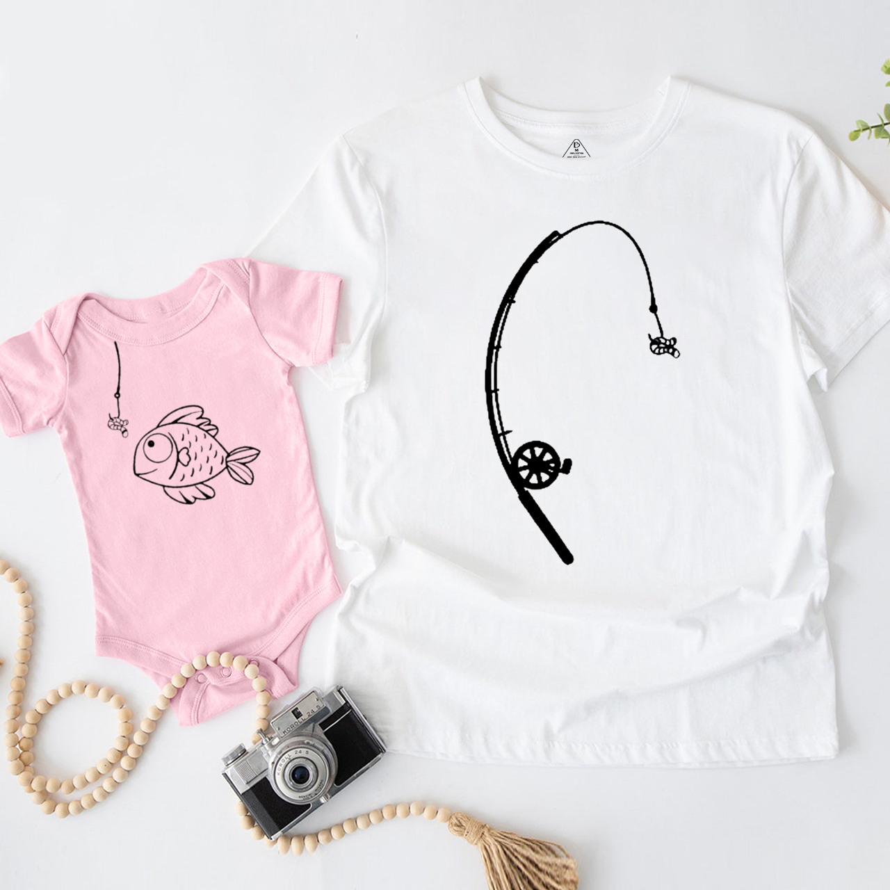 Matching Daddy And Me Tees With Fish And Fishing Pole