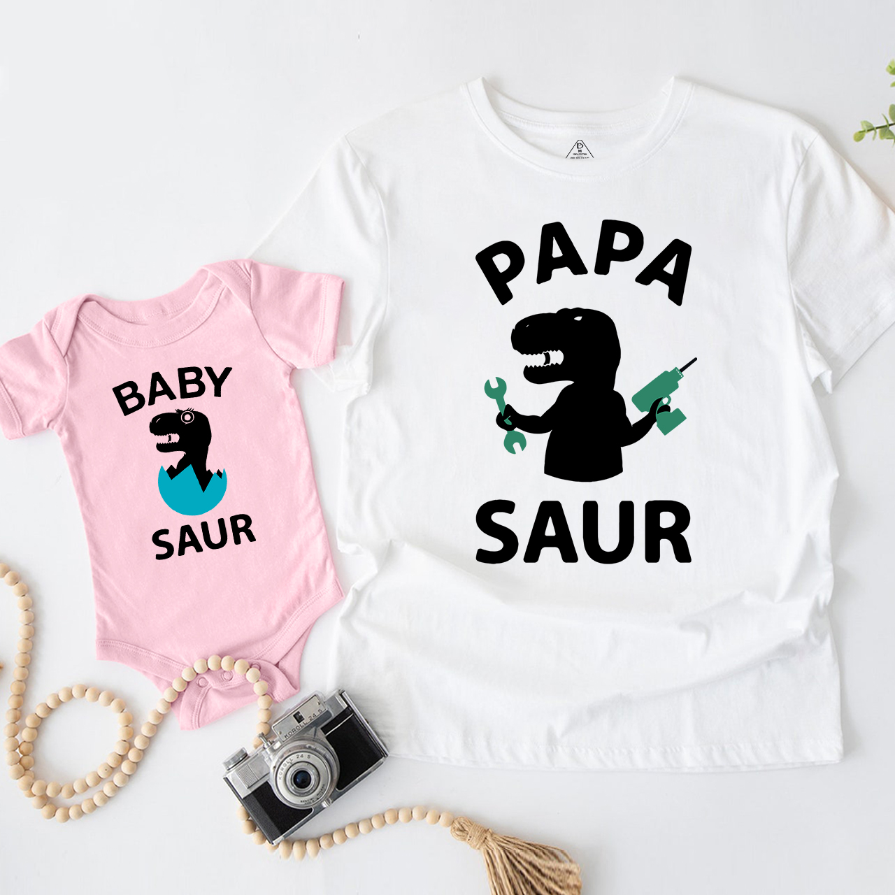 Trex Papa Baby Saur Dad and me Shirt & Baby Bodysuit