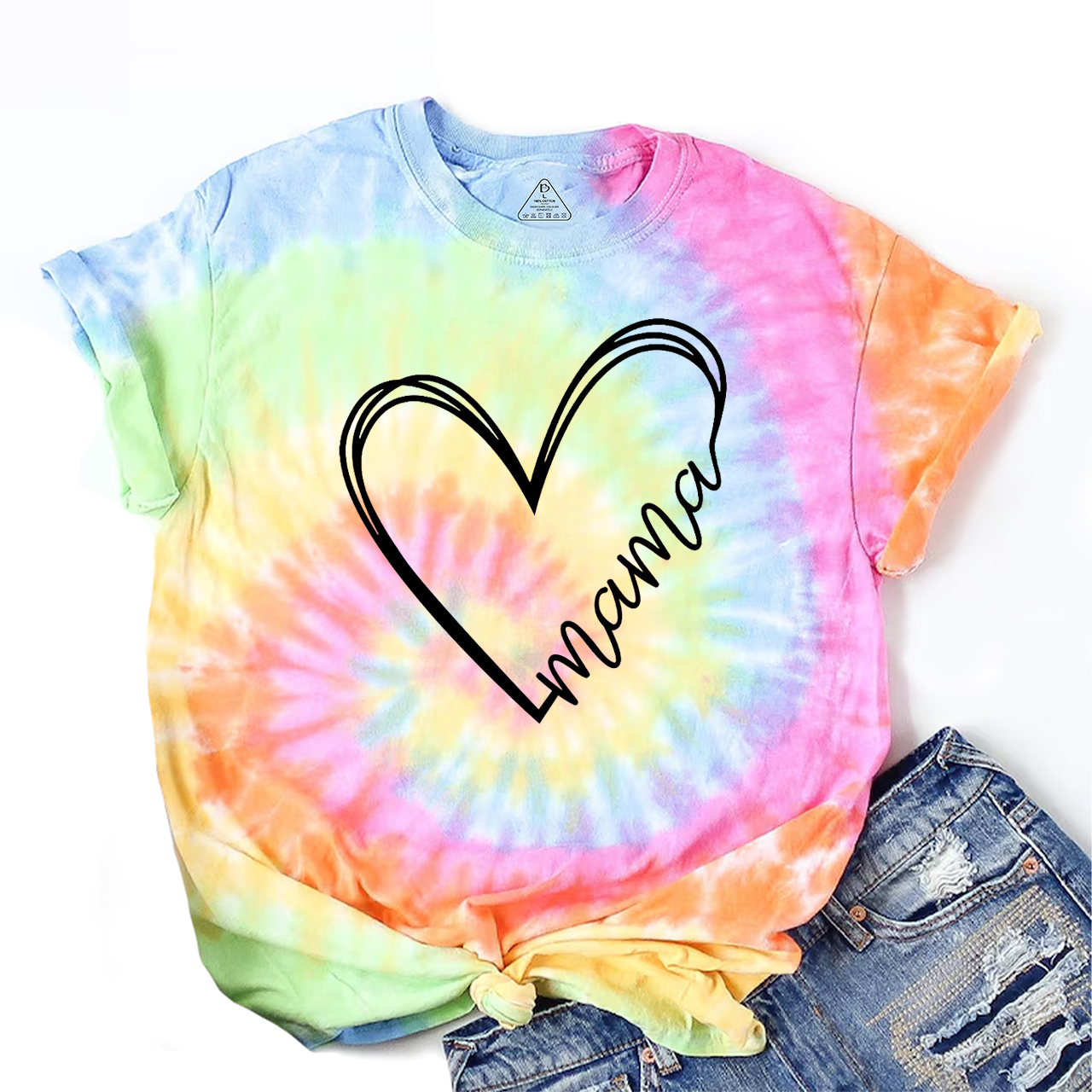 Personalized Text Heart Line Mama Tie-dye T-Shirts