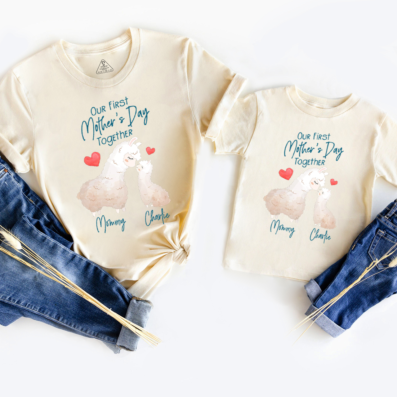 Personalized First Mother's Day Llamas Mom&Me Matching Tees