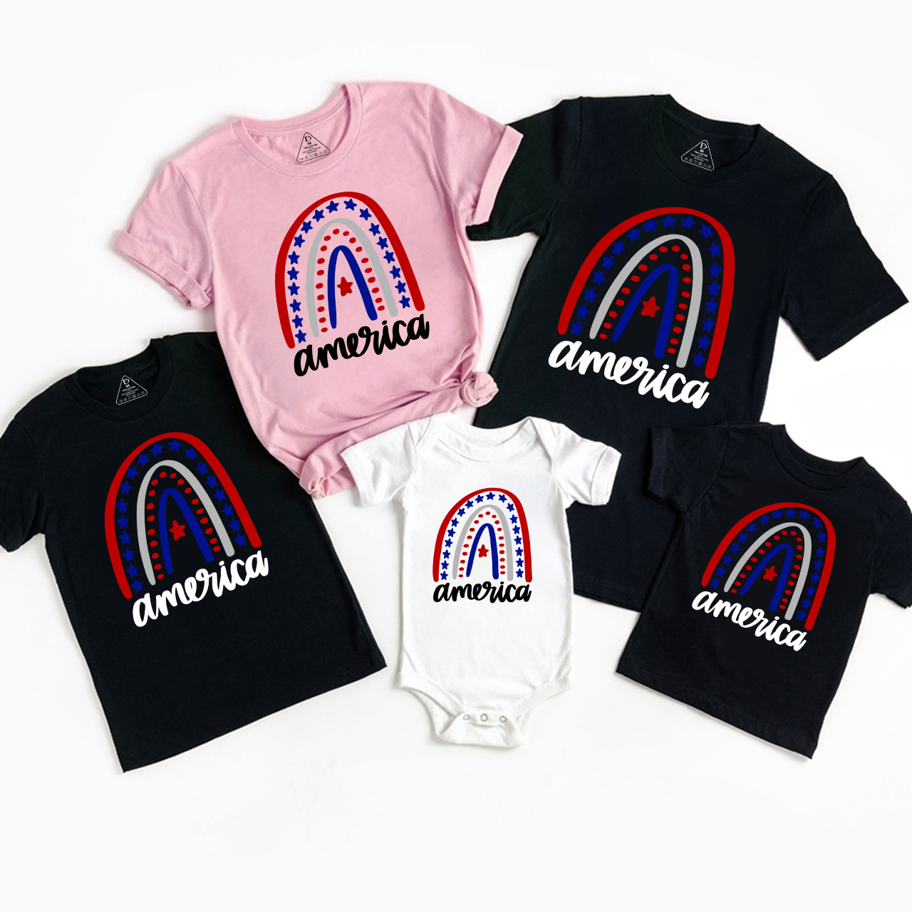 American Rainbow Independence Day Family Matching Shirts