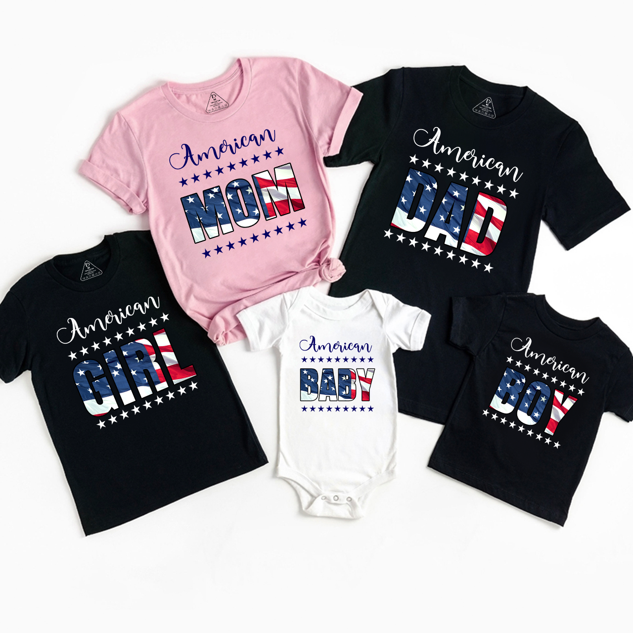 Personalized American Two Rows Star Independence Day Family Matching Shirts