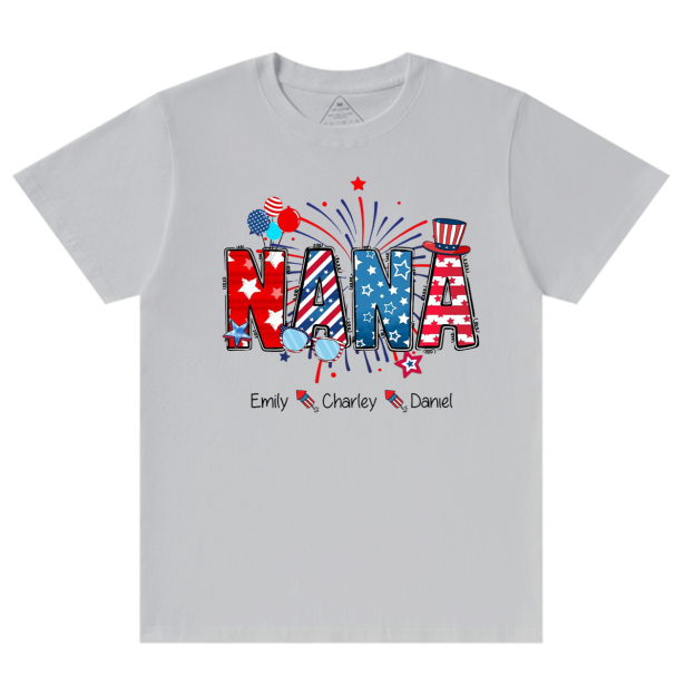 Personalized Patriotic Nana 4th Of July Grandma And Grandkid Name T-Shirts