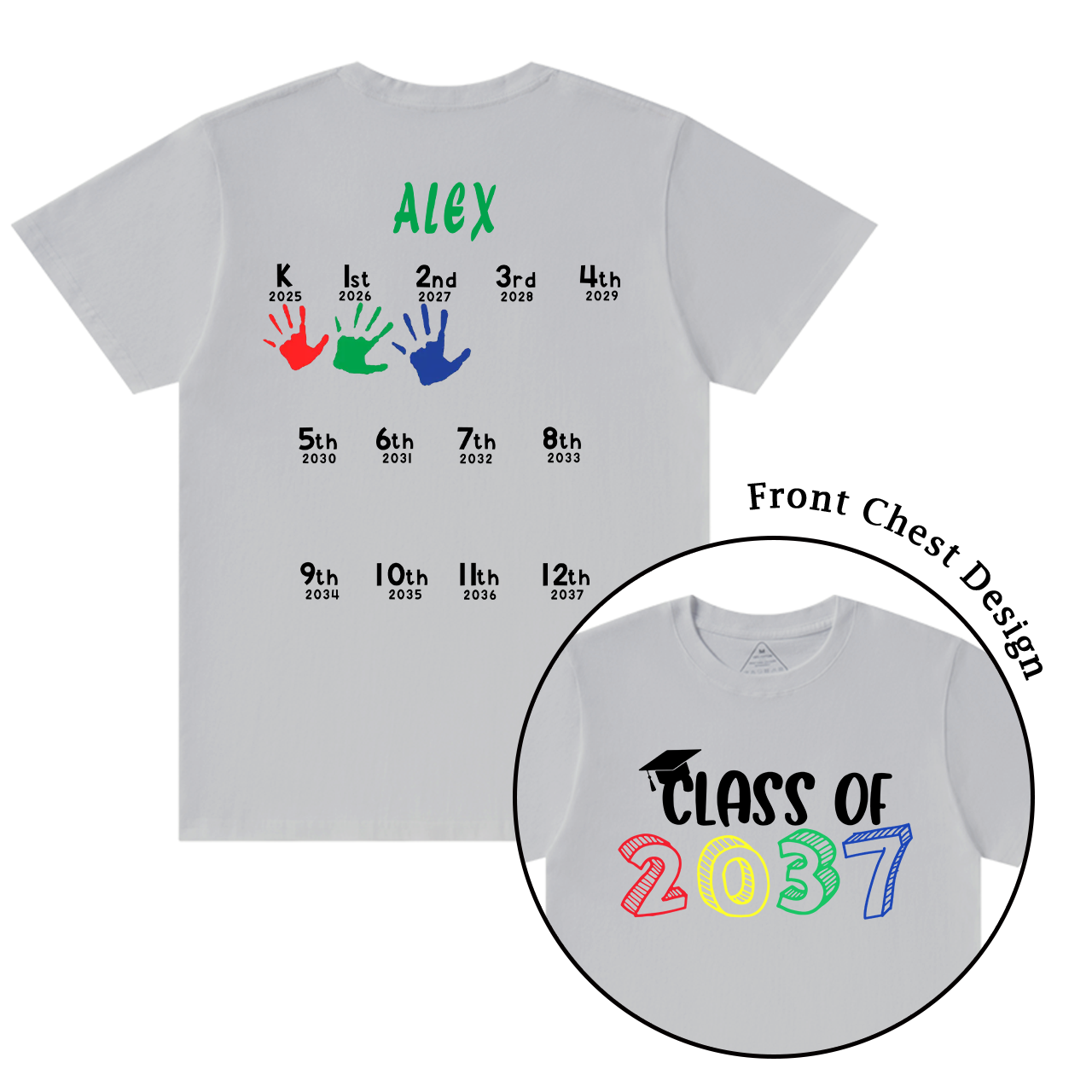 Hand Print-Class Of 2037 Personalized Shirts For School Kids