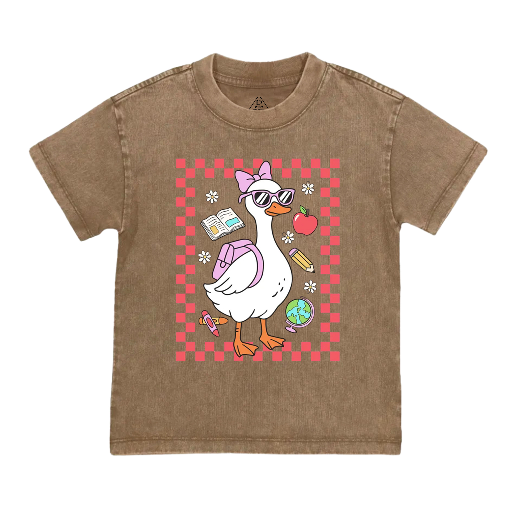 Back To School Girl Goose Toddler&Kids Washed Tees