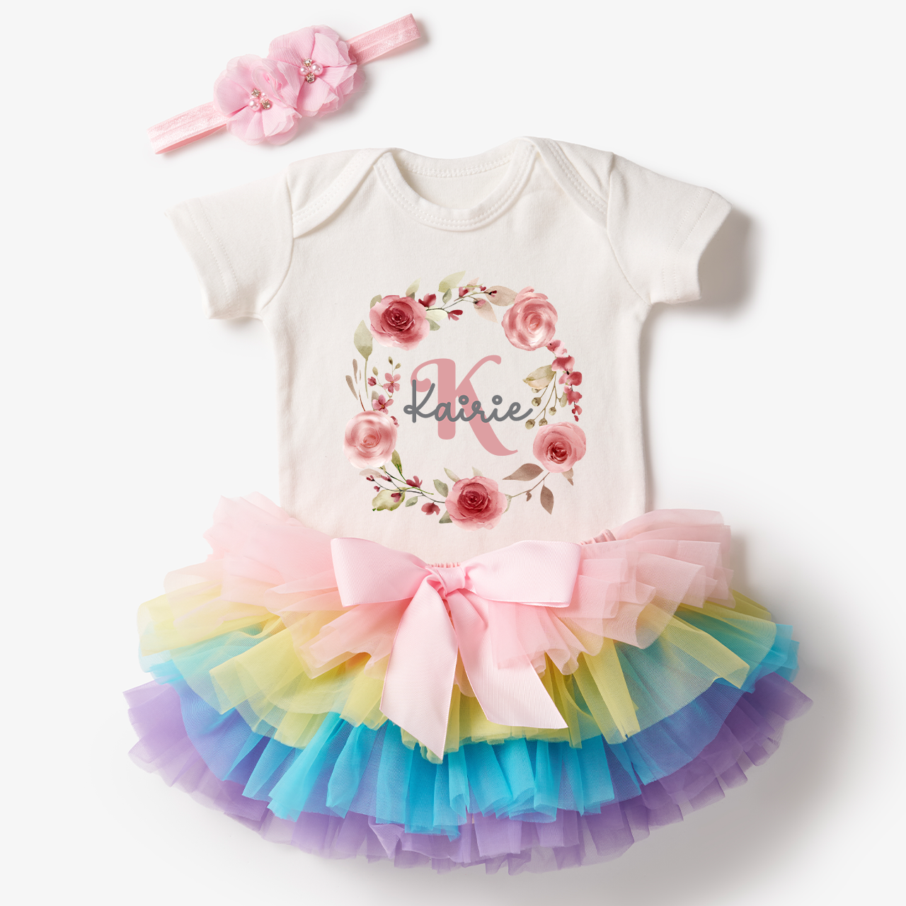 3 Pieces Personalized Pink Blossom Baby Girl Tutu Outfit Set