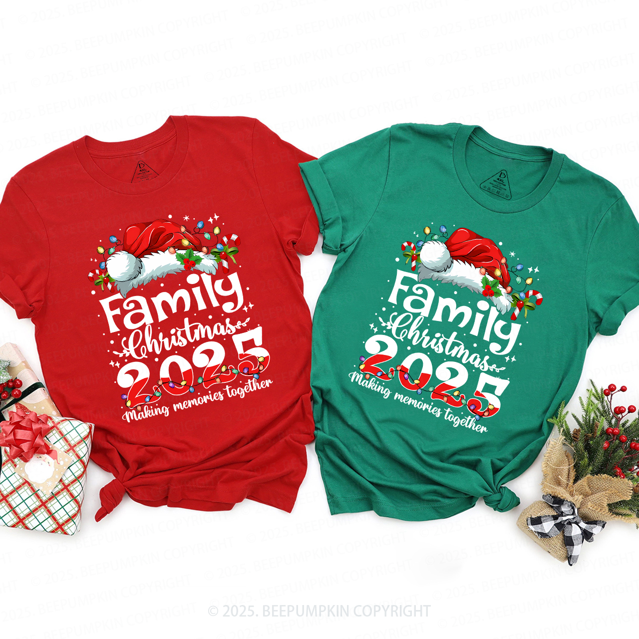 2025 Merry Christmas with colorful lights Family Matching T-Shirts Beepumpkin