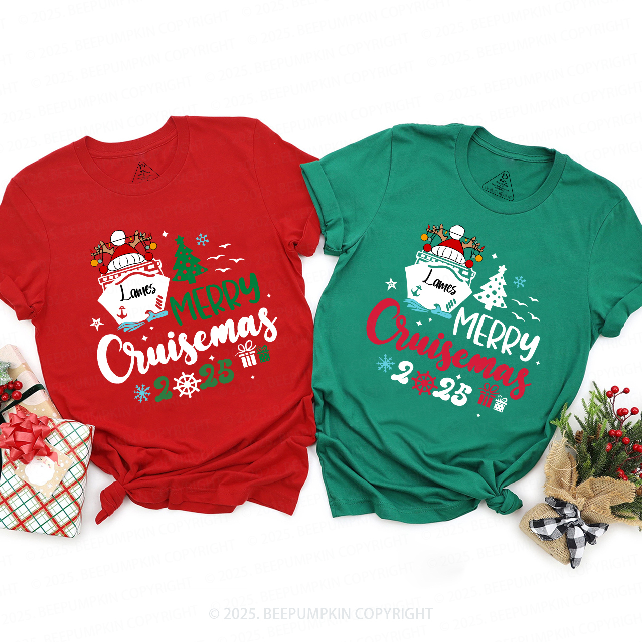 2025 Personalized Christmas Cruise Name Christmas Family Matching T-Shirts Beepumpkin